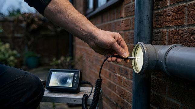 Robotic CCTV Camera Inspecting Inside a Sewer Mainline | High Tech Drain Inspection Camera Probe Deep Inside a Pipe | Internal View of Underground Utility Drainage with Video Diagnostic Equipment 
