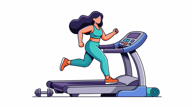 Woman running on a treadmill in athletic wear fitness workout