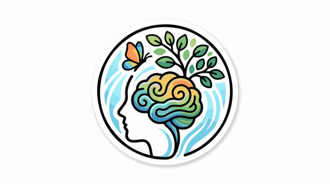 Stylized profile with colorful brain plant and butterfly