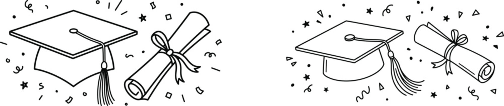 Silhouette graduation cap and diploma celebration icons