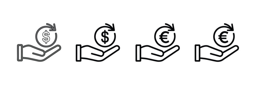 Refund cashback icons with money return reimbursement payment exchange finance and wallet symbols for business vector design