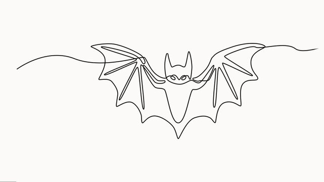 Self animated minimalist line art illustration of a flying bat, created using a single continuous black line, Flying Creature Abstract Design animal wildlife vector, motion graphic vector.