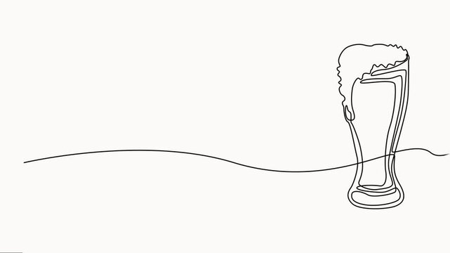 Self-drawing animation one continuous line draw, logo, Abstract glass beer, beer animation one line continuous. Line art glasses of beer. Hand-drawn vector art