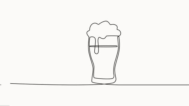 Self-drawing animation one continuous line draw, logo, Abstract glass beer, beer animation one line continuous. Line art glasses of beer. Hand-drawn vector art