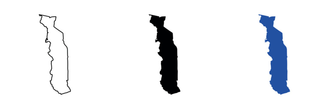 Outline and silhouette map of Togo, a West African nation