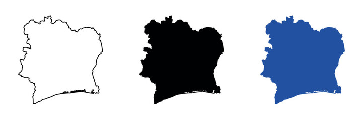 Outline map of Ivory Coast, a nation in West Africa © Santiago