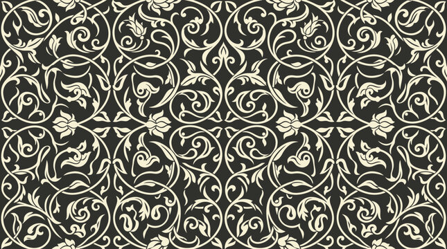 Intricate black and gold floral pattern.