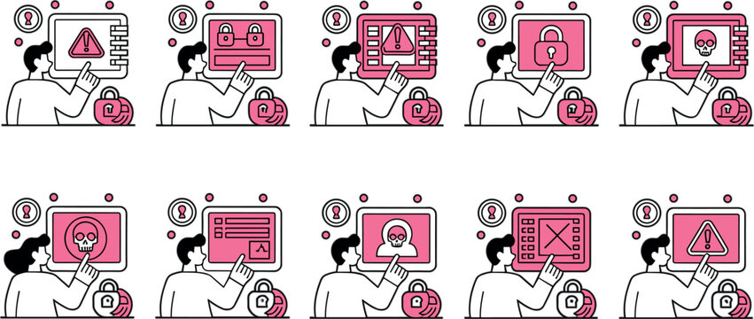 Isometric cybersecurity vector illustration set data protection server network security flat 3D icons