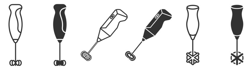 electric handheld milk frother whisk kitchen appliance vector icons on transparent background © gerik_a