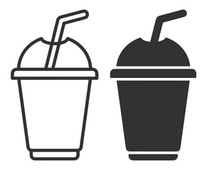 plastic cup with dome lid and straw icon set, beverage container illustration on transparent background © gerik_a