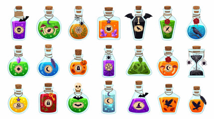 Fototapeta premium Halloween Potion Bottle Collection Isolated Transparent Vector Style Clipart Set