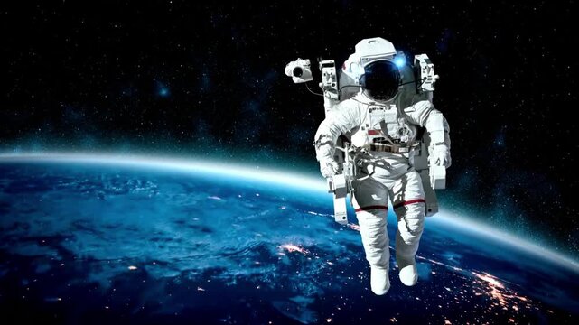 Astronaut performing a spacewalk in Earth orbit