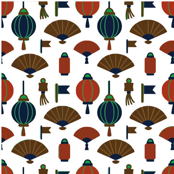 Seamless pattern of Asian cultural icons