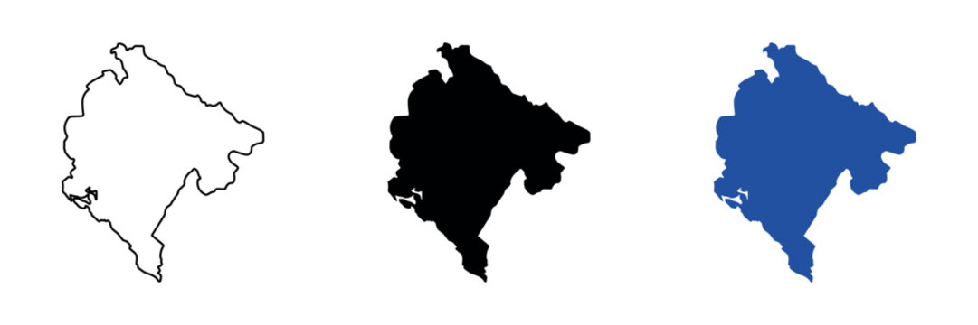 Outline and silhouette maps of Montenegro, a Balkan country