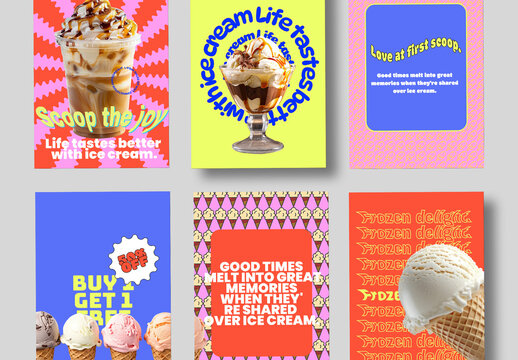 Colorful Ice Cream Social Media Story Templates Modern Dessert Promotion Pack