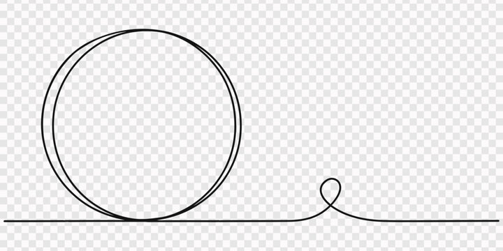 circle continuous one line drawing, Hand drawn circle on white background, outline illustration, Black circle continuous one line drawing minimalist abstract shape isolated on white background.