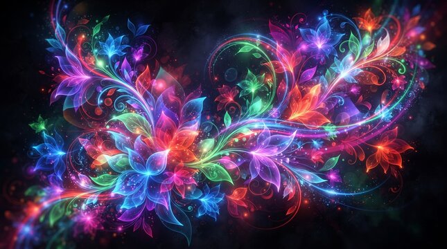 A vibrant and colorful abstract design with swirling patterns and shapes