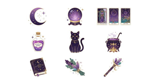 Premium Celestial Witchy Halloween Vector Icon Asset Sheet Collection