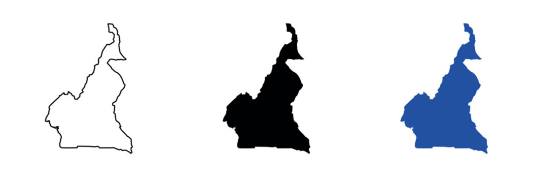 Outline and filled map silhouettes of the country Cameroon