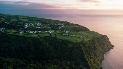 Coastal village on cliffs of sao miguel island at dusk © Alberto