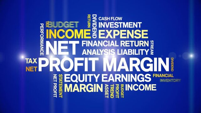 Net Profit Margin animated word cloud-text design animation tag kinetic typography seamless loop.