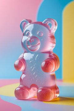 Trendy in shape bear homemade gelatine jelly agar-agar texture translucent surface AI Generative