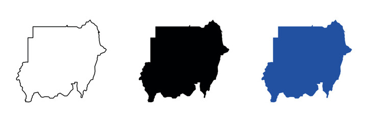 Outline and filled maps of Sudan in black and blue © Santiago