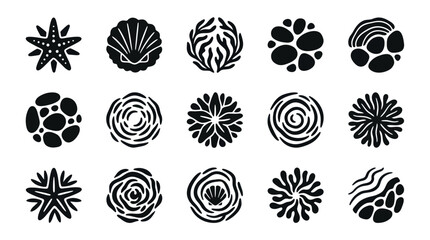 Abstract black and white sea creatures and coral reef elements. © Yuni