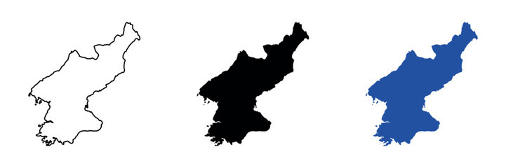 Fototapeta premium North Korea map outline and silhouette in blue and black