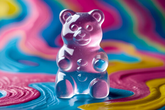 Trendy in shape bear homemade gelatine jelly agar-agar texture translucent surface AI Generative