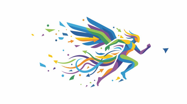 Abstract runner with colorful wings and flowing trails
