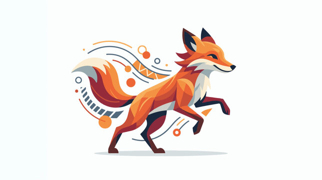 Stylized fox in motion with abstract geometric and organic elements