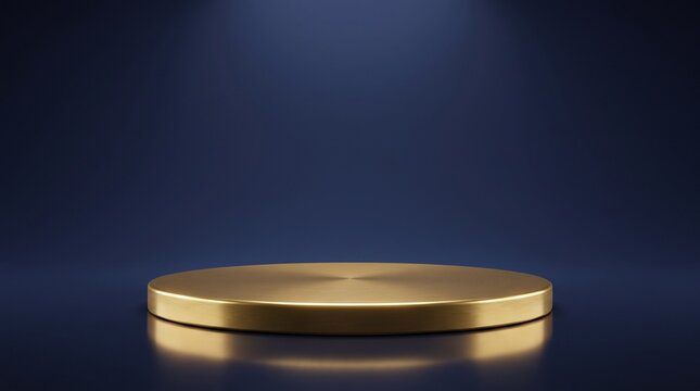 Gold podium stage on dark blue background with spotlight