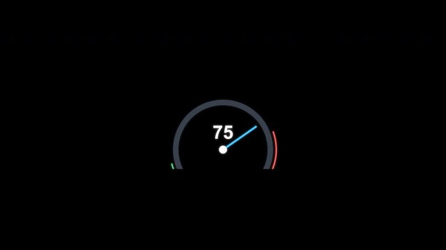 Animated 75 Percent Speedometer Gauge Overlay Alpha Channel 4K