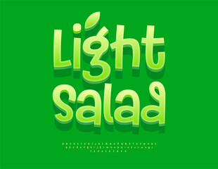 Naklejka premium Vector Marketing label Light Salad. Eco Green Font. Funny set Handwritten Alphabet Letters and Numbers.