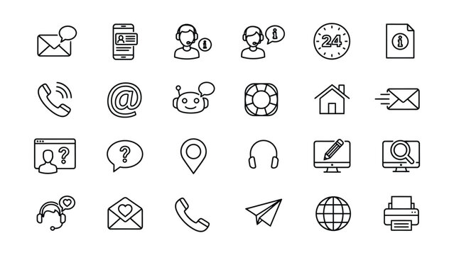 Various customer service support icons on white background