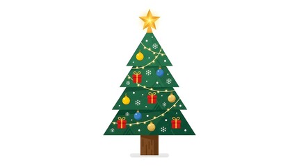 Fototapeta premium Festive christmas day tree illustration with ornaments and gifts