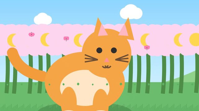 dancing cat with flying butterflies 