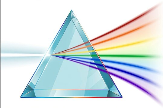 Transparent prism refracting colorful light rays in vibrant geometric design