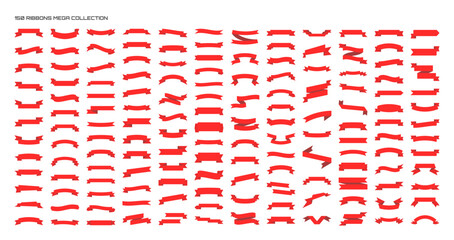 Obraz premium Set of different red ribbons in various shapes and sizes, suitable for design projects promoting badges and marketing elements.