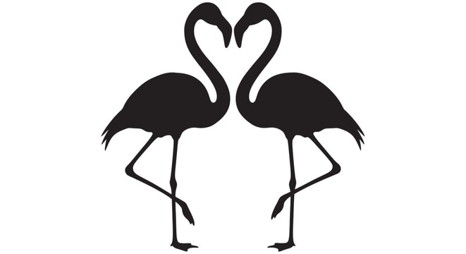 Flamingo silhouettes forming a heart shape against a white background flamingos