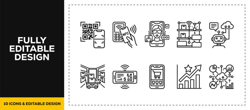 flat vector illustration line art icon bundle set design showcasing mobile application development responsive screens smart connectivity layout and tech programming UI
