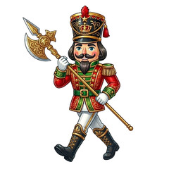 Obraz premium Christmas Nutcracker Soldier Guard Clipart Red Gold Green Illustration 