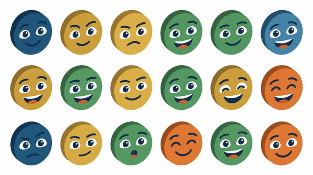 Colorful cartoon emoji faces with various expressions.