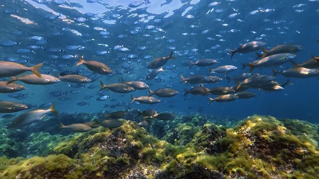 Sea life - Saddled seabream and salema porgy fish in crystal sea waters