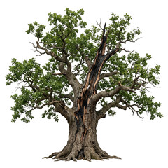 Fototapeta premium Realistic Oak Tree Bundle Summer Autumn Winter Bare Seasons Illustration Clipart