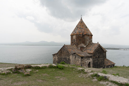 Sevanavank Monastery, located on the Sevan Lake peninsula in Armenia.