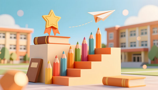 pencil staircase back to school stationery campus wide view