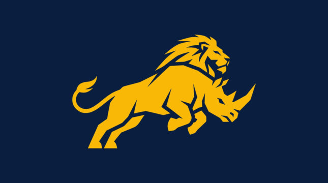 Golden chimera logo of a lion rhino hybrid creature.