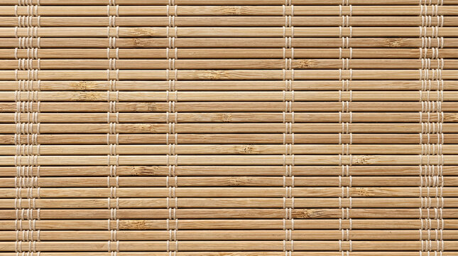 Natural Bamboo Blinds Texture Background with Horizontal Woven Mat rods, Rustic Japanese Sudare Screen and Minimalist rolling placemat Backdrop for Spa and Oriental Design

